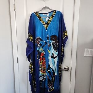 Vibrant Blue African Print Kaftan